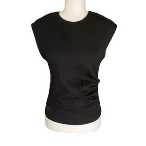NWT Zara Black Ruched Cap Sleeve Keyhole Ponte Knit Top - M